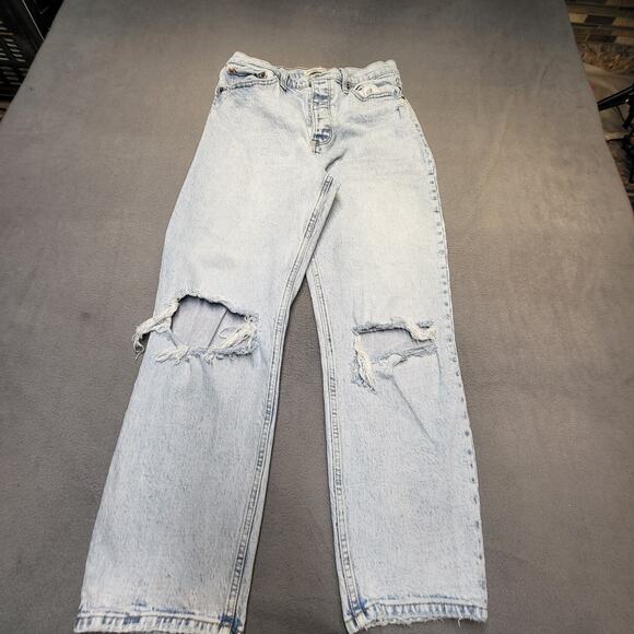 Abercrombie And Fitch Jeans Womens 8 Blue Dad Straight Leg Distressed Denim - Picture 1 of 11